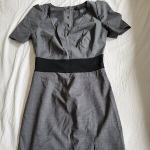 V Neck Short Sleeve Wool Dress, lined, Gray